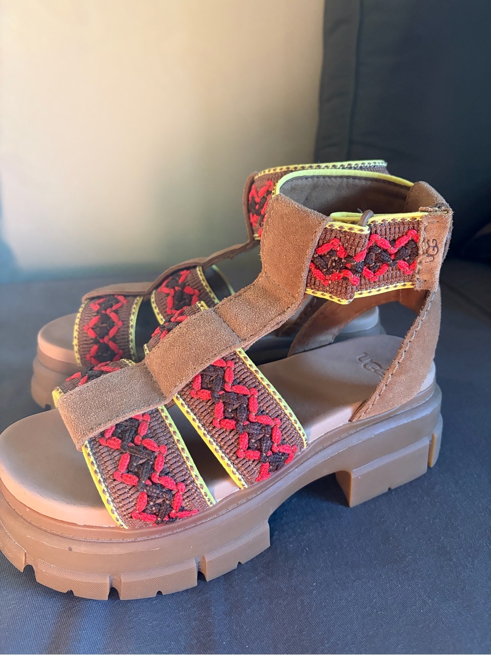 Ugg Platform Braided Sandal in Brown and Red Size 7- 7 1/2